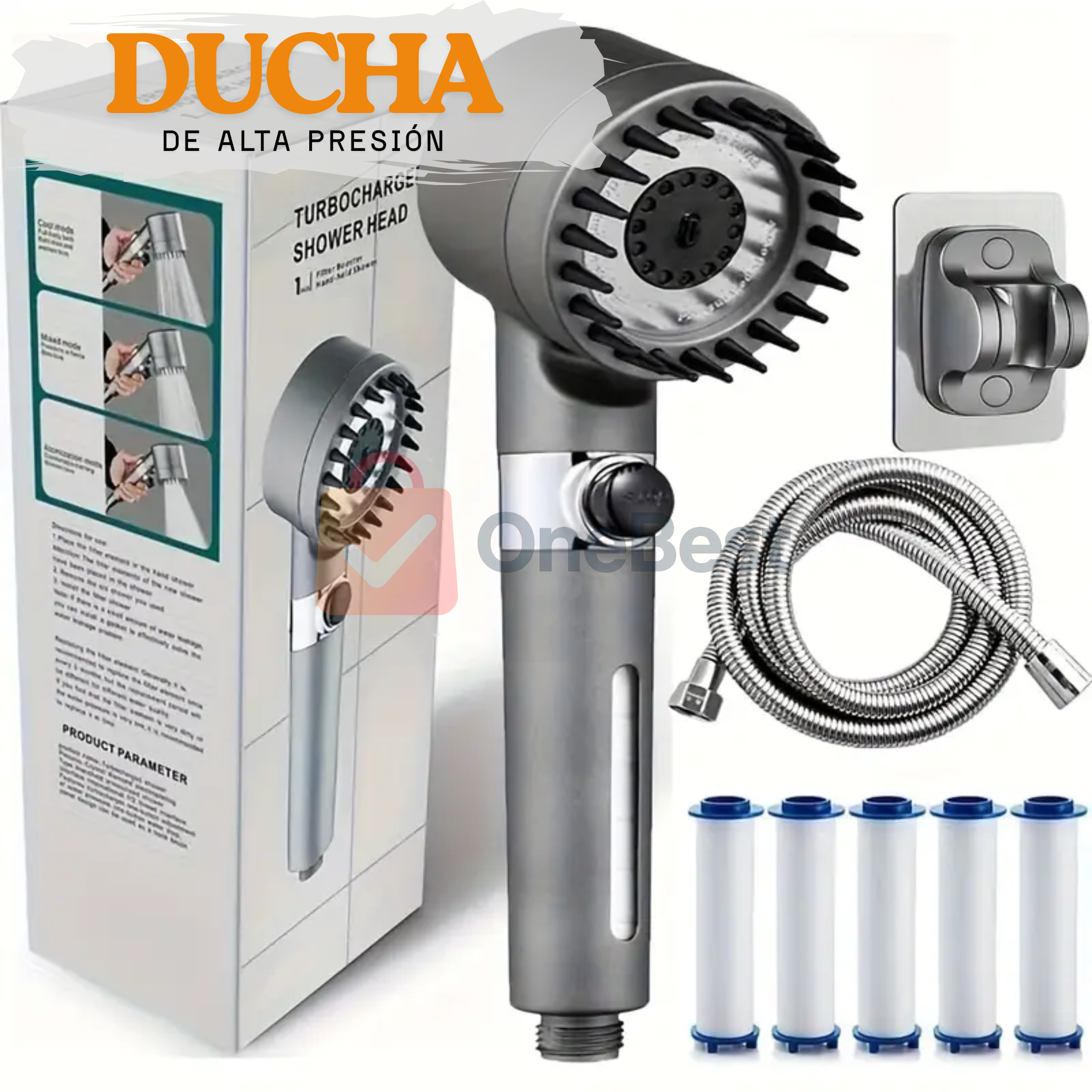 HydroForce - Cabezal de Ducha Alta Presión y Filtro de Agua