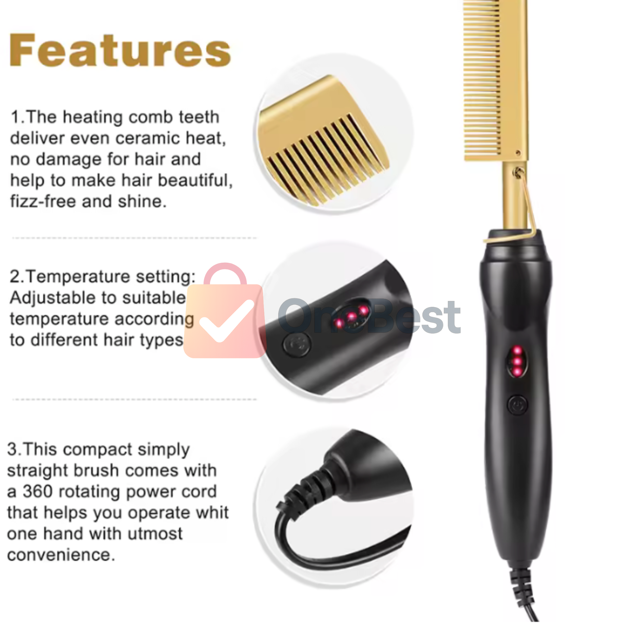 HairLuxe - Peine Alisador y Rizador 2 en 1